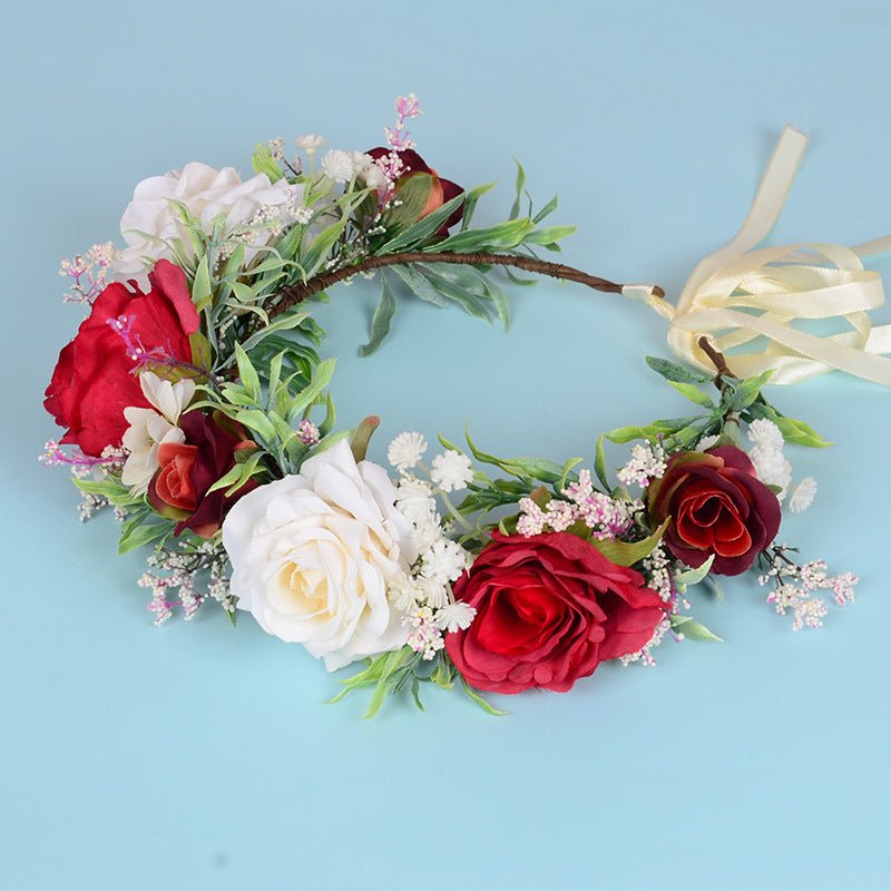 Flower garland headwear Hawaiian flower girl beautiful super fairy bride rose ring accessory - Luzilly Bridal & Apparel