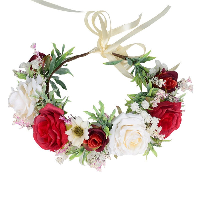 Flower garland headwear Hawaiian flower girl beautiful super fairy bride rose ring accessory - Luzilly Bridal & Apparel