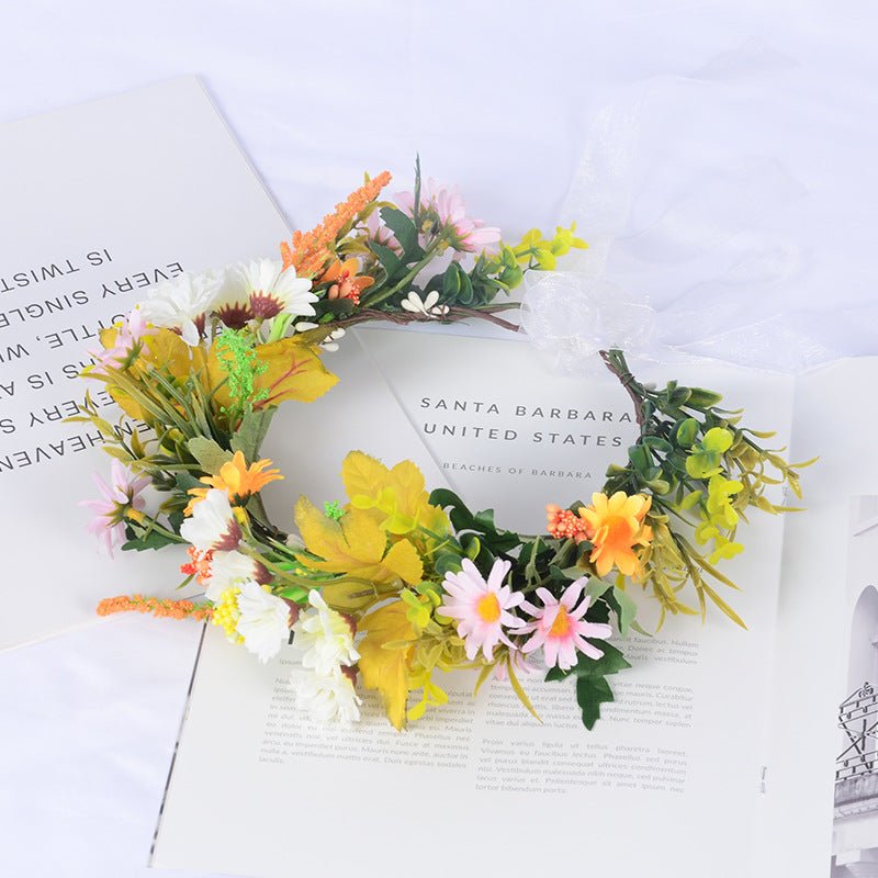 Flower garland scenic spot birthday wedding best friend bridesmaid headband small chrysanthemum flower wreath headwear - Luzilly Bridal & Apparel