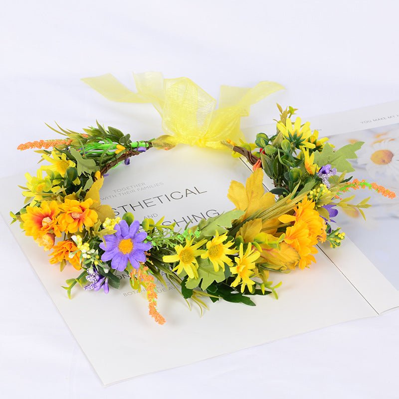 Flower garland scenic spot birthday wedding best friend bridesmaid headband small chrysanthemum flower wreath headwear - Luzilly Bridal & Apparel
