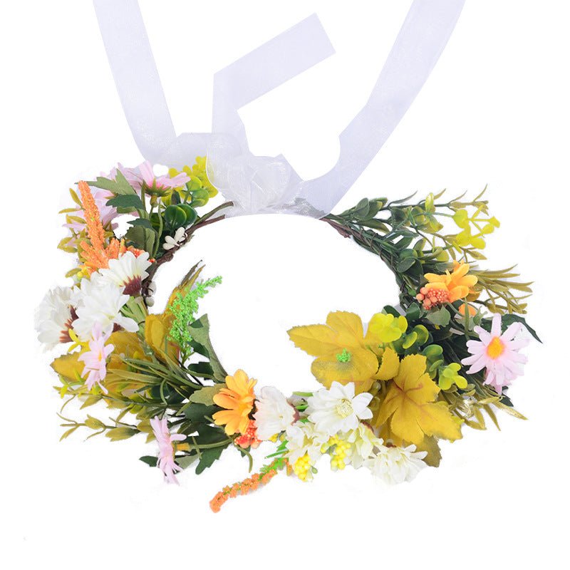 Flower garland scenic spot birthday wedding best friend bridesmaid headband small chrysanthemum flower wreath headwear - Luzilly Bridal & Apparel