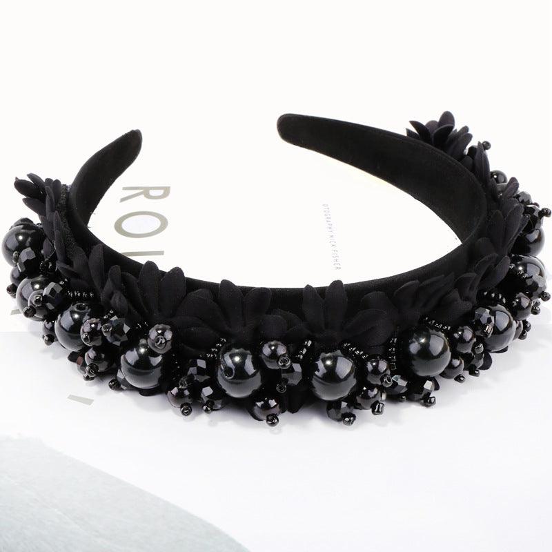 Flower Pearl Headbands Crystal Beads Embellishment Wide Hairbands Women Wedding Party Crown Tiara Gorgeous Hair Accessories For Women - Luzilly Bridal & Apparel