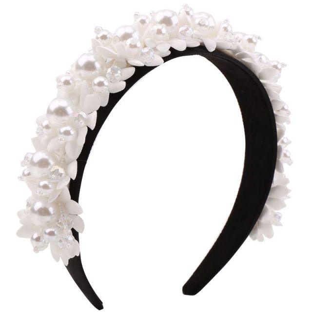 Flower Pearl Headbands Crystal Beads Embellishment Wide Hairbands Women Wedding Party Crown Tiara Gorgeous Hair Accessories For Women - Luzilly Bridal & Apparel