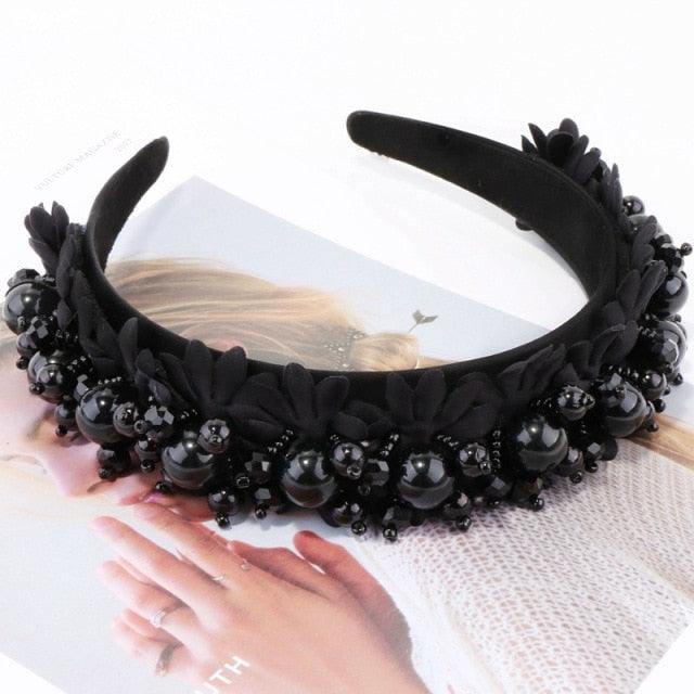 Flower Pearl Headbands Crystal Beads Embellishment Wide Hairbands Women Wedding Party Crown Tiara Gorgeous Hair Accessories For Women - Luzilly Bridal & Apparel