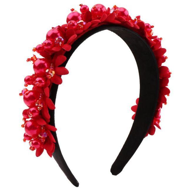 Flower Pearl Headbands Crystal Beads Embellishment Wide Hairbands Women Wedding Party Crown Tiara Gorgeous Hair Accessories For Women - Luzilly Bridal & Apparel