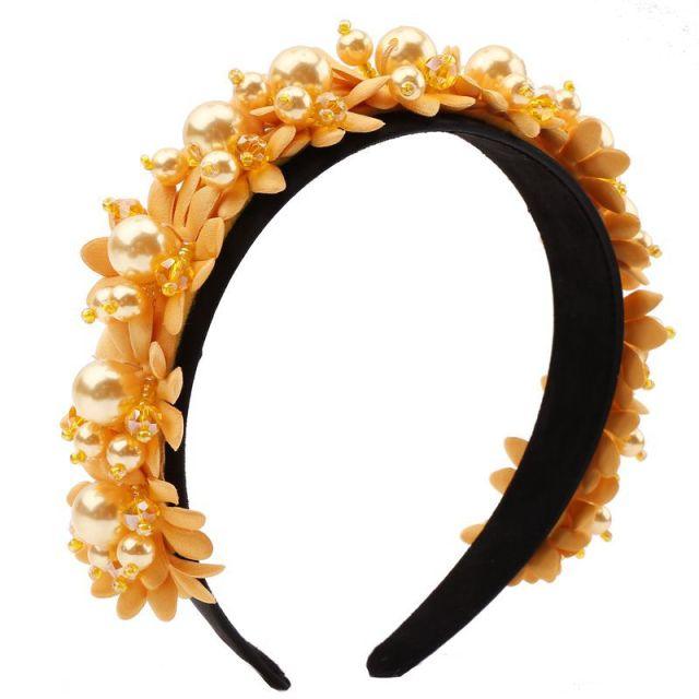 Flower Pearl Headbands Crystal Beads Embellishment Wide Hairbands Women Wedding Party Crown Tiara Gorgeous Hair Accessories For Women - Luzilly Bridal & Apparel