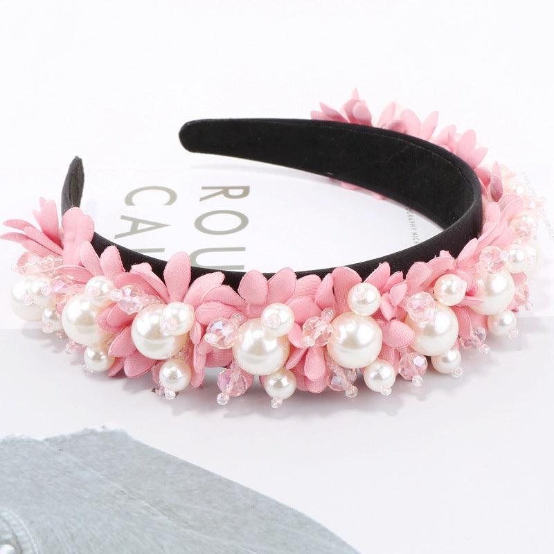 Flower Pearl Headbands Crystal Beads Embellishment Wide Hairbands Women Wedding Party Crown Tiara Gorgeous Hair Accessories For Women - Luzilly Bridal & Apparel