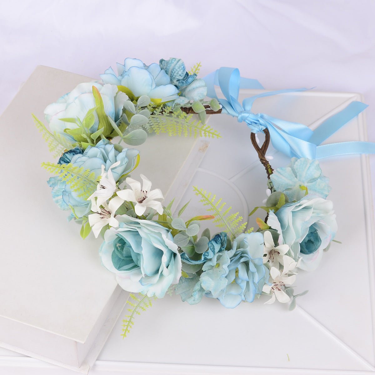 Flower Wreath Simulation Flower Leaves Hair Strap Photography Retro Hanfu Bridal Girl Flower Wreath Headwear - Luzilly Bridal & Apparel