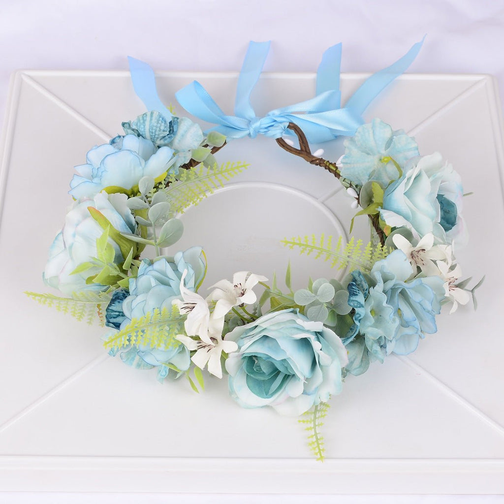 Flower Wreath Simulation Flower Leaves Hair Strap Photography Retro Hanfu Bridal Girl Flower Wreath Headwear - Luzilly Bridal & Apparel