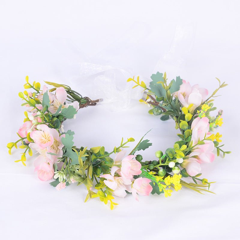 Flower Wreath Simulation Flower Leaves Hair Strap Photography Retro Hanfu Bridal Girl Flower Wreath Headwear - Luzilly Bridal & Apparel
