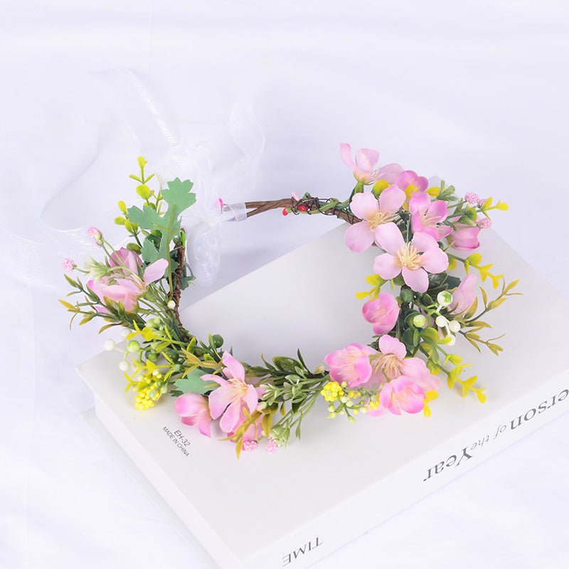 Flower Wreath Simulation Flower Leaves Hair Strap Photography Retro Hanfu Bridal Girl Flower Wreath Headwear - Luzilly Bridal & Apparel