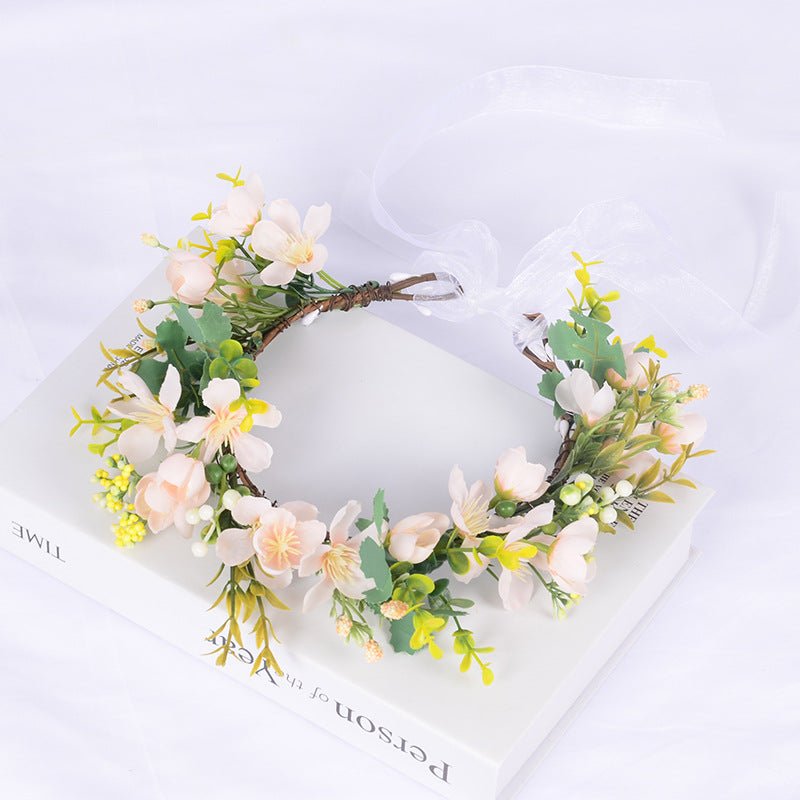 Flower Wreath Simulation Flower Leaves Hair Strap Photography Retro Hanfu Bridal Girl Flower Wreath Headwear - Luzilly Bridal & Apparel
