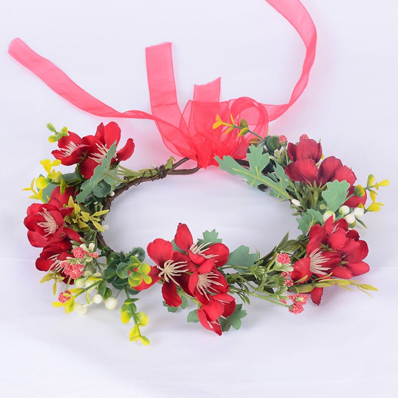 Flower Wreath Simulation Flower Leaves Hair Strap Photography Retro Hanfu Bridal Girl Flower Wreath Headwear - Luzilly Bridal & Apparel