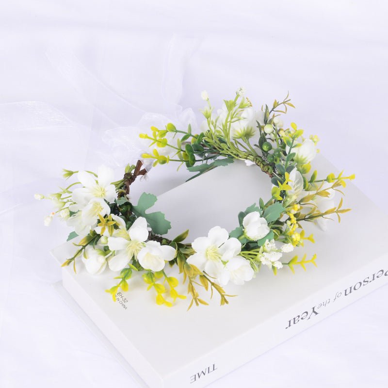 Flower Wreath Simulation Flower Leaves Hair Strap Photography Retro Hanfu Bridal Girl Flower Wreath Headwear - Luzilly Bridal & Apparel