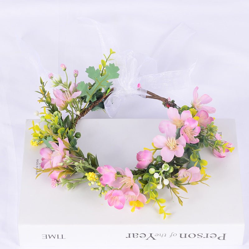 Flower Wreath Simulation Flower Leaves Hair Strap Photography Retro Hanfu Bridal Girl Flower Wreath Headwear - Luzilly Bridal & Apparel