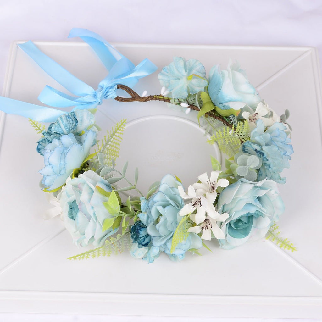 Flower Wreath Simulation Flower Leaves Hair Strap Photography Retro Hanfu Bridal Girl Flower Wreath Headwear - Luzilly Bridal & Apparel