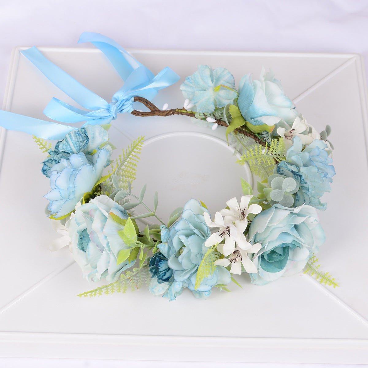 Flower Wreath Simulation Flower Leaves Hair Strap Photography Retro Hanfu Bridal Girl Flower Wreath Headwear - Luzilly Bridal & Apparel