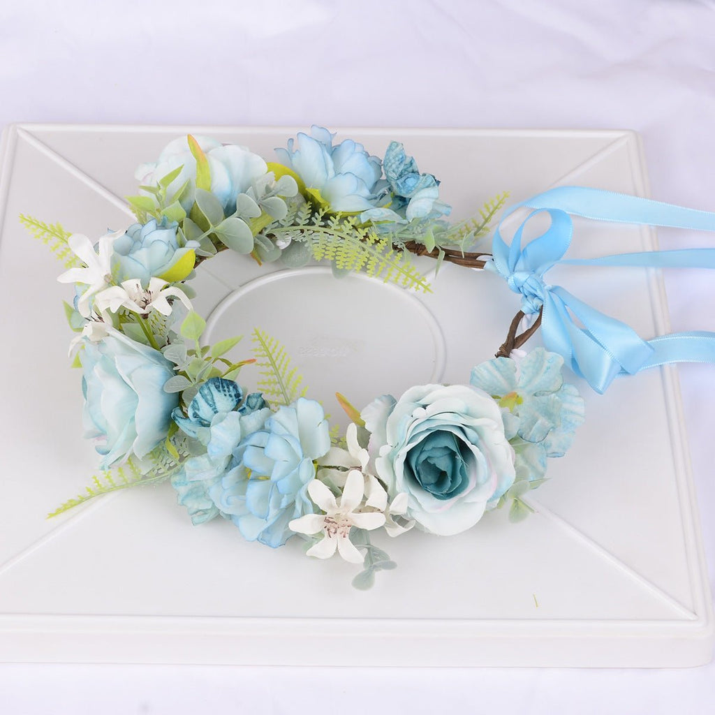 Flower Wreath Simulation Flower Leaves Hair Strap Photography Retro Hanfu Bridal Girl Flower Wreath Headwear - Luzilly Bridal & Apparel