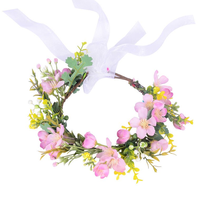 Flower Wreath Simulation Flower Leaves Hair Strap Photography Retro Hanfu Bridal Girl Flower Wreath Headwear - Luzilly Bridal & Apparel