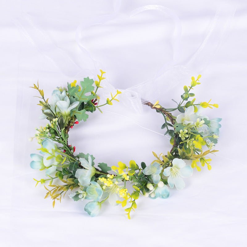 Flower Wreath Simulation Flower Leaves Hair Strap Photography Retro Hanfu Bridal Girl Flower Wreath Headwear - Luzilly Bridal & Apparel