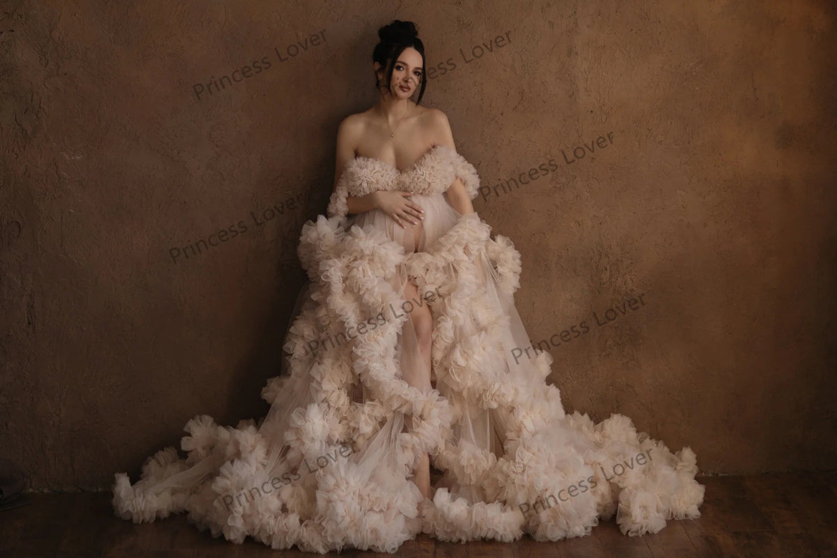 Flowy Tulle Maternity Photoshoot Wrap Robe - Luzilly Bridal & Apparel