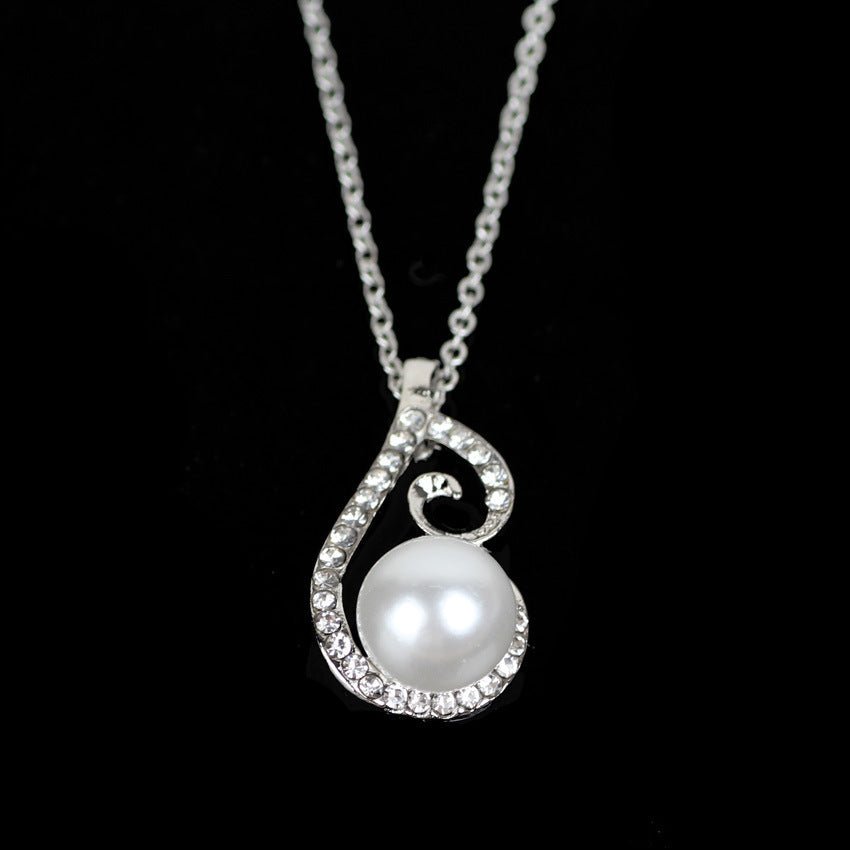 Foreign Bride Rhinestone Diamond Pearl Drop Two Necklace Jewelry Set Europe Party Dress Earrings Jewelry - Luzilly Bridal & Apparel