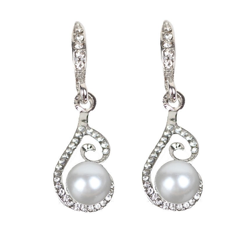 Foreign Bride Rhinestone Diamond Pearl Drop Two Necklace Jewelry Set Europe Party Dress Earrings Jewelry - Luzilly Bridal & Apparel