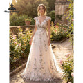 Forest Floral Chiffon A Line Wedding Dresses 2026 Off Shoulder Embroidered Beach Bridal Gown Customized vestido de novia - Luzilly Bridal & Apparel