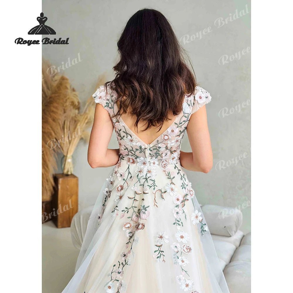 Forest Floral Chiffon A Line Wedding Dresses 2026 Off Shoulder Embroidered Beach Bridal Gown Customized vestido de novia - Luzilly Bridal & Apparel