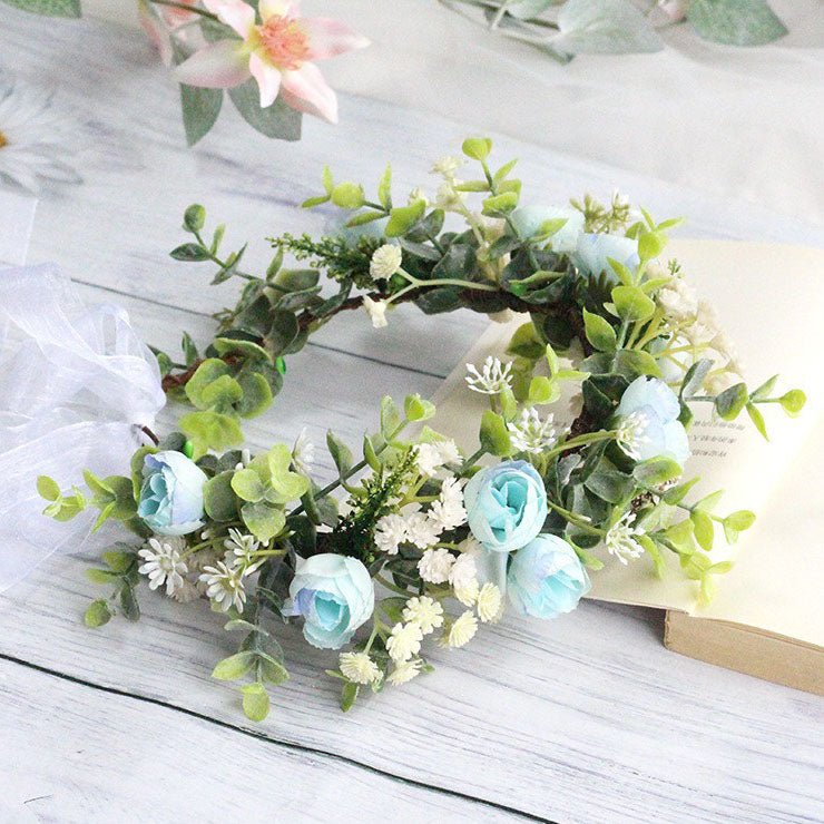 Forest style curled edge rose headband, simulated starry sky, eucalyptus wreath, bride's wedding dress, photography, headwear - Luzilly Bridal & Apparel