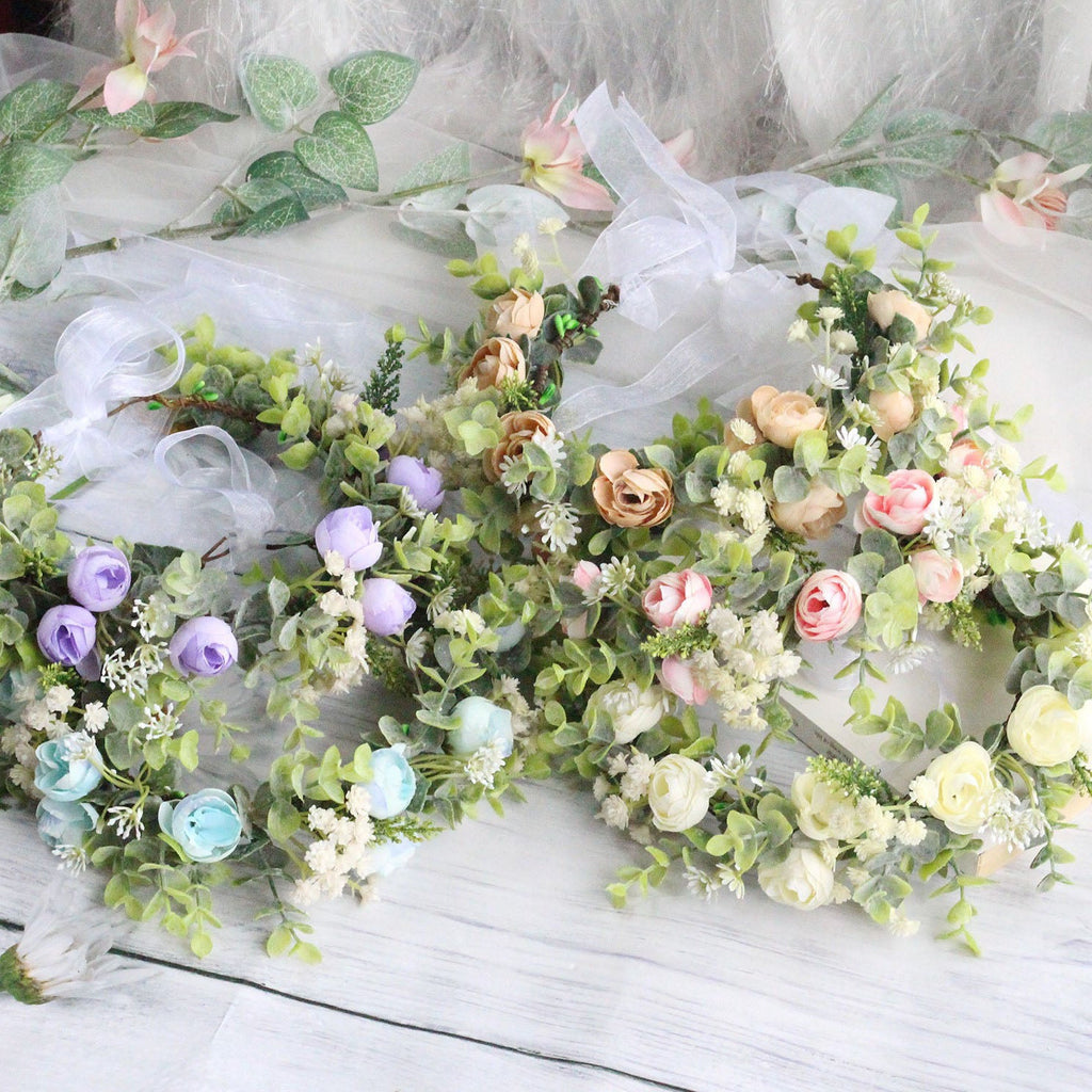 Forest style curled edge rose headband, simulated starry sky, eucalyptus wreath, bride's wedding dress, photography, headwear - Luzilly Bridal & Apparel