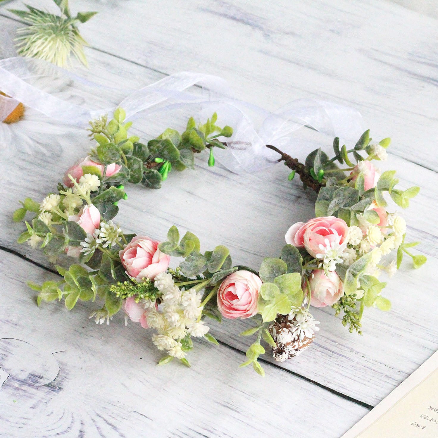 Forest style curled edge rose headband, simulated starry sky, eucalyptus wreath, bride's wedding dress, photography, headwear - Luzilly Bridal & Apparel