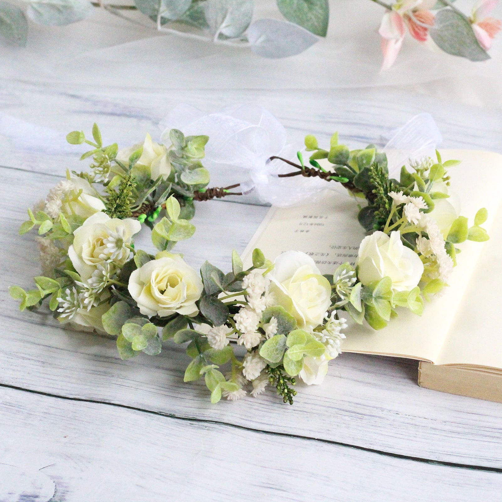 Forest style curled edge rose headband simulated starry sky flower wreath bride's wedding headpiece - Luzilly Bridal & Apparel