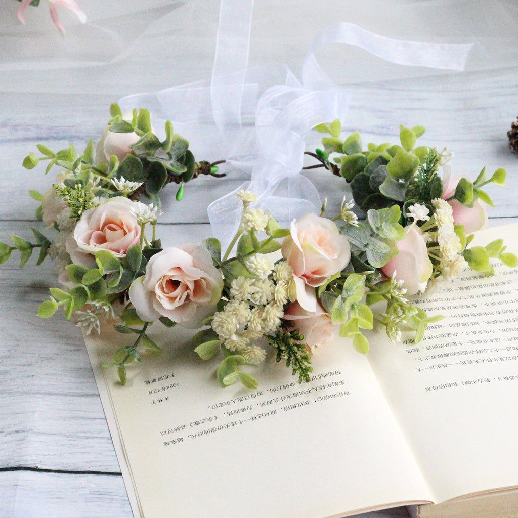 Forest style curled edge rose headband simulated starry sky flower wreath bride's wedding headpiece - Luzilly Bridal & Apparel