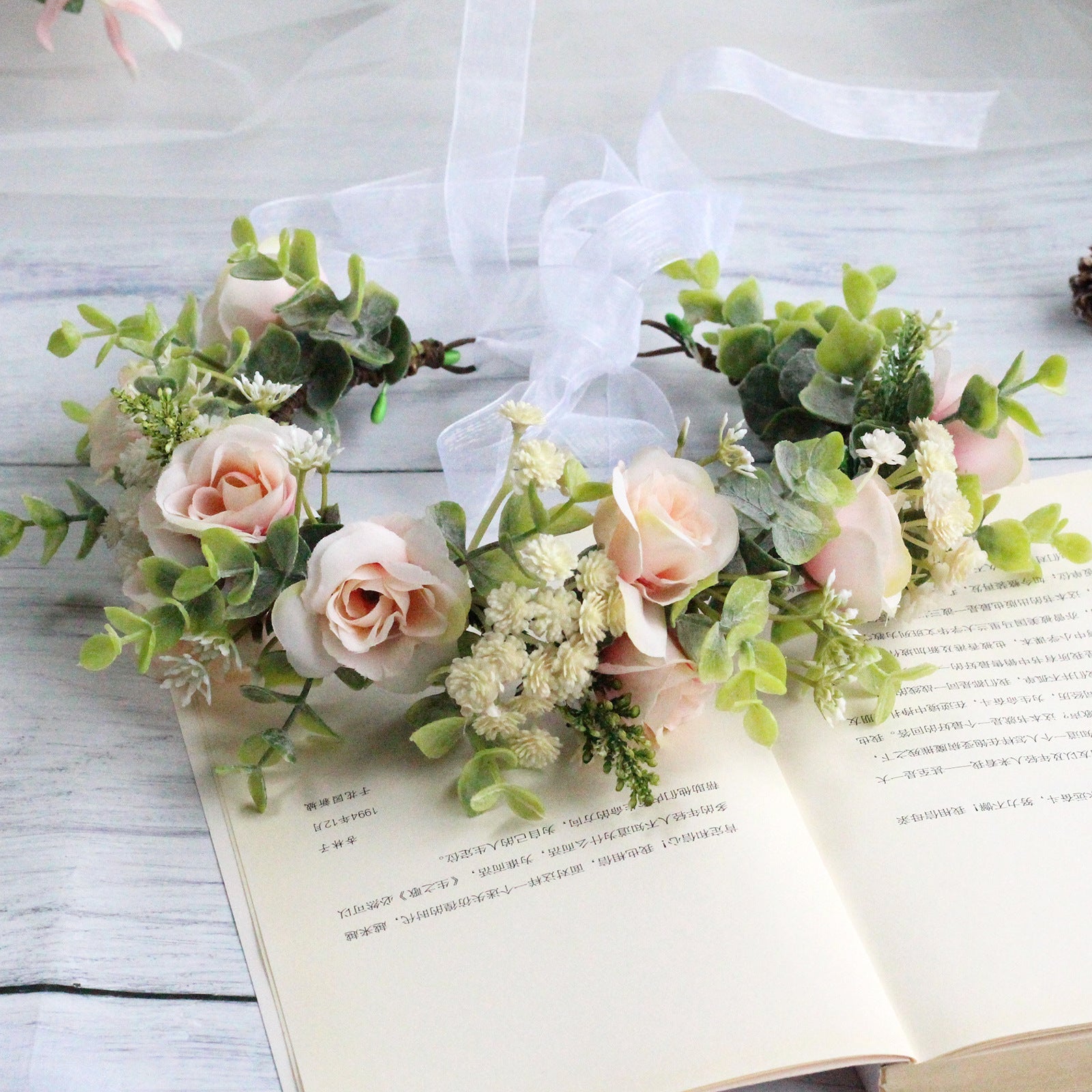 Forest style curled edge rose headband simulated starry sky flower wreath bride's wedding headpiece - Luzilly Bridal & Apparel