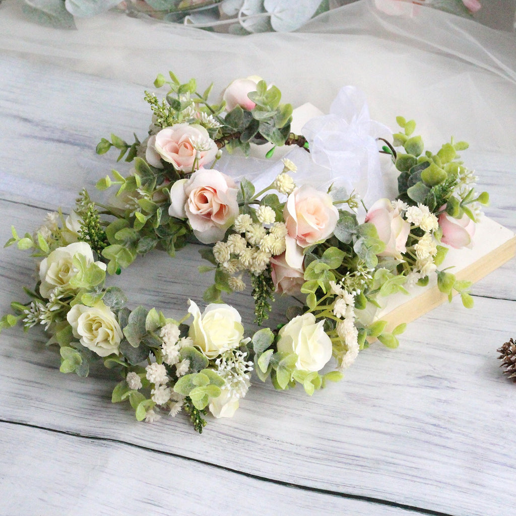 Forest style curled edge rose headband simulated starry sky flower wreath bride's wedding headpiece - Luzilly Bridal & Apparel