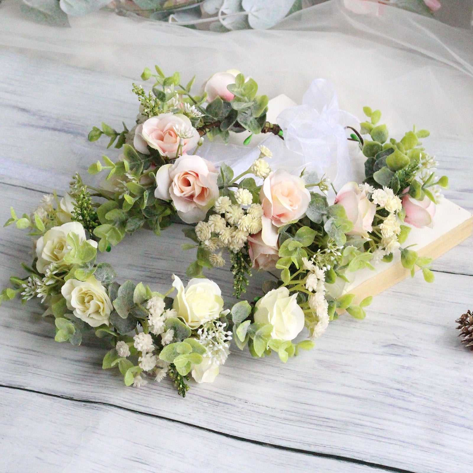 Forest style curled edge rose headband simulated starry sky flower wreath bride's wedding headpiece - Luzilly Bridal & Apparel