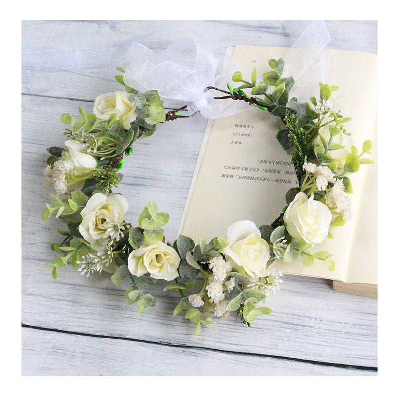 Forest style curled edge rose headband simulated starry sky flower wreath bride's wedding headpiece - Luzilly Bridal & Apparel
