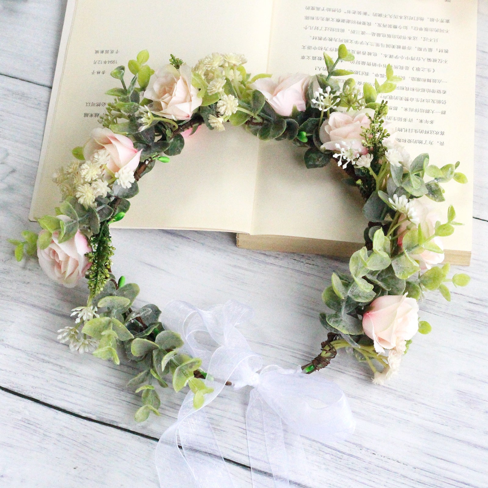 Forest style curled edge rose headband simulated starry sky flower wreath bride's wedding headpiece - Luzilly Bridal & Apparel
