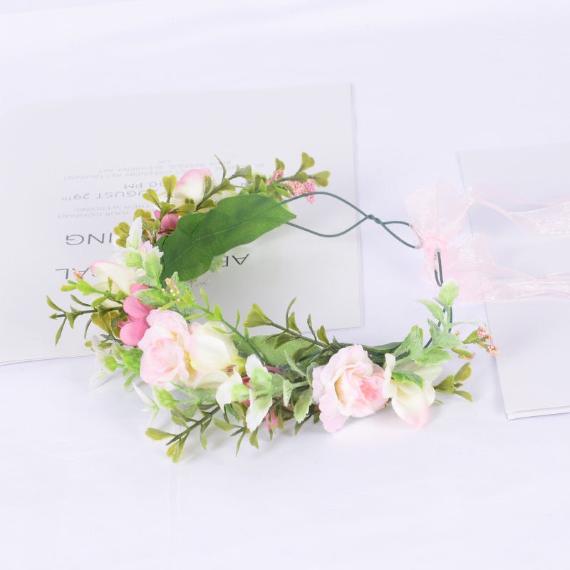 Forest Women's Flower Wreath Simulation Flower Vine Hair Hoop Head Ring Wedding Hair Accessories Seaside Vacation Headflower - Luzilly Bridal & Apparel
