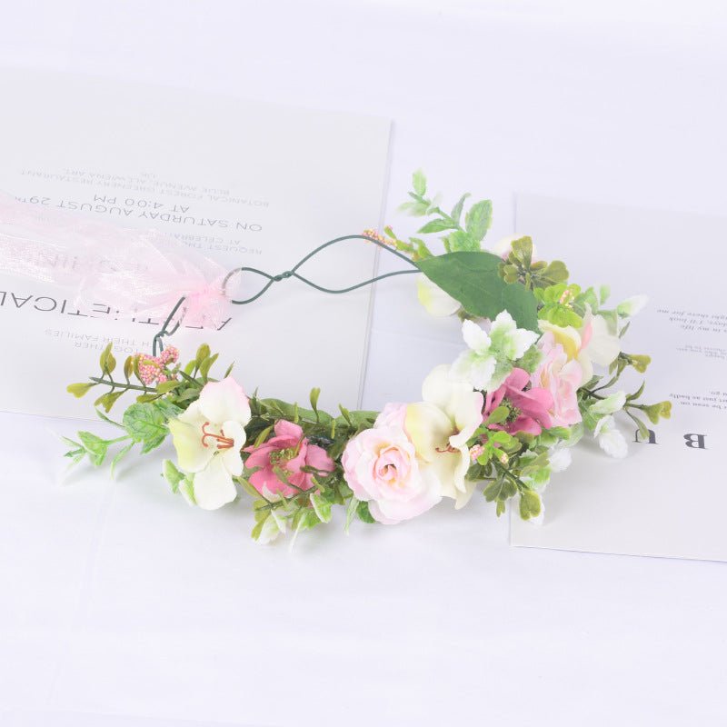 Forest Women's Flower Wreath Simulation Flower Vine Hair Hoop Head Ring Wedding Hair Accessories Seaside Vacation Headflower - Luzilly Bridal & Apparel