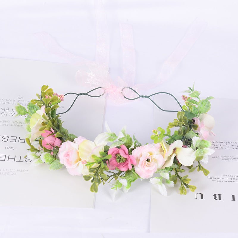 Forest Women's Flower Wreath Simulation Flower Vine Hair Hoop Head Ring Wedding Hair Accessories Seaside Vacation Headflower - Luzilly Bridal & Apparel