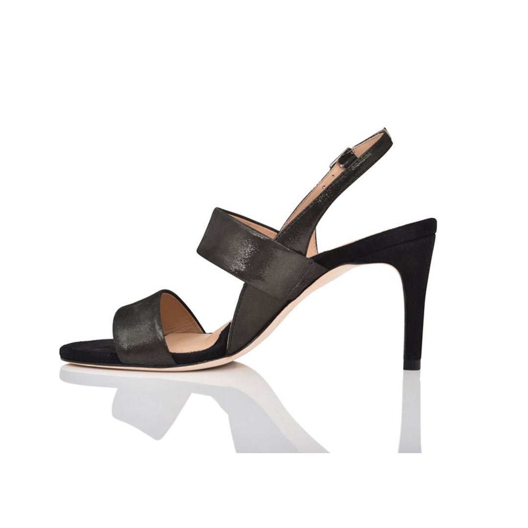 Fortune Slingback Sandal in Black Shimmer Suede - Luzilly Bridal & Apparel
