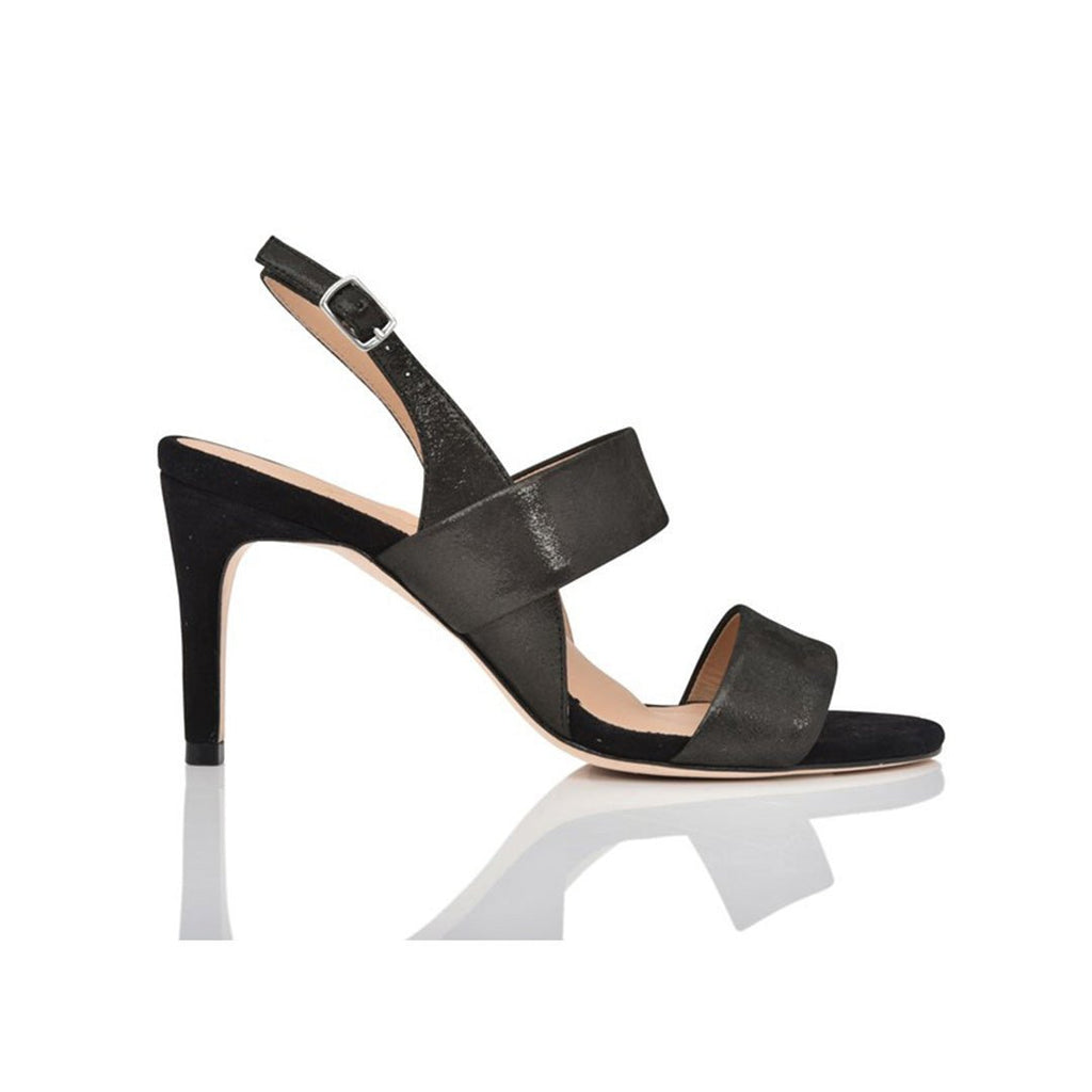 Fortune Slingback Sandal in Black Shimmer Suede - Luzilly Bridal & Apparel