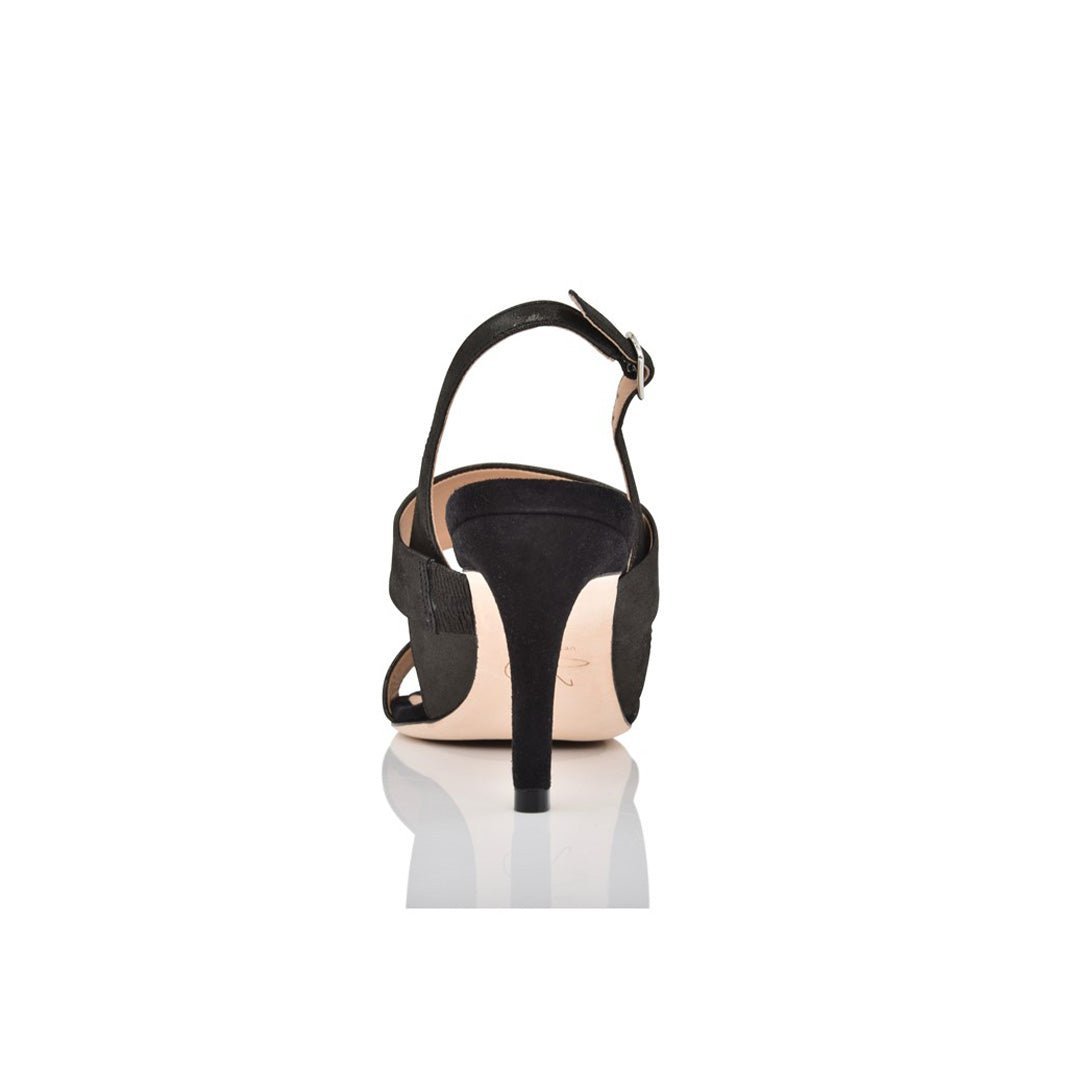 Fortune Slingback Sandal in Black Shimmer Suede - Luzilly Bridal & Apparel