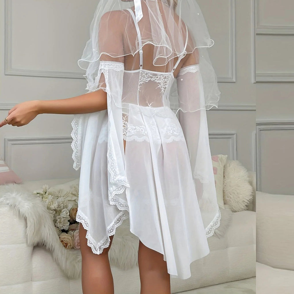 Four-Piece Bridal Babydoll Set with Veil - Luzilly Bridal & Apparel