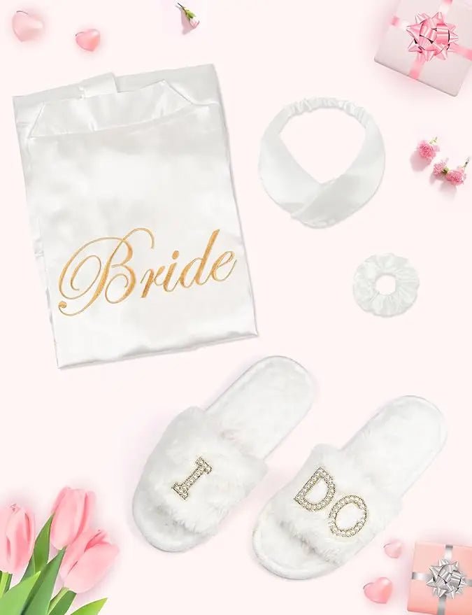 Four-Piece Bridal Robe and Slipper Set - Luzilly Bridal & Apparel