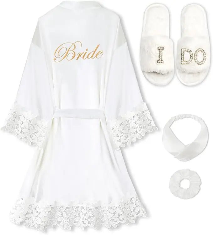 Four-Piece Bridal Robe and Slipper Set - Luzilly Bridal & Apparel