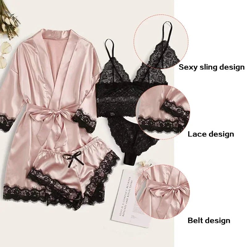 Four-Piece Satin Sleepwear and Robe Set - Luzilly Bridal & Apparel