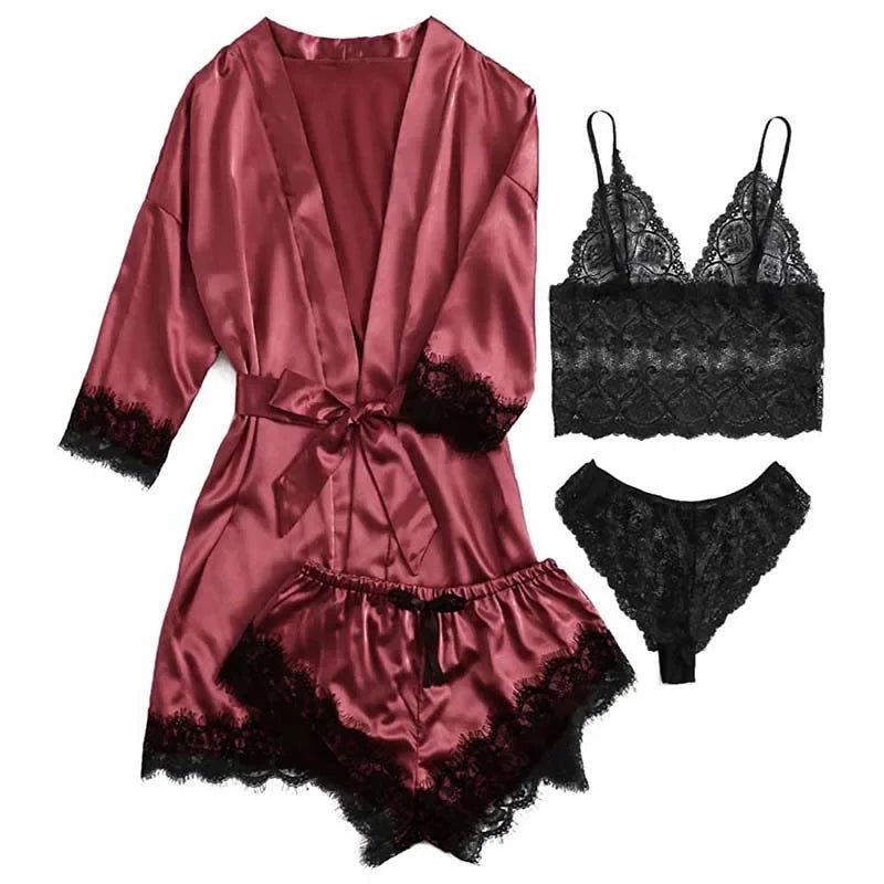 Four-Piece Satin Sleepwear and Robe Set - Luzilly Bridal & Apparel
